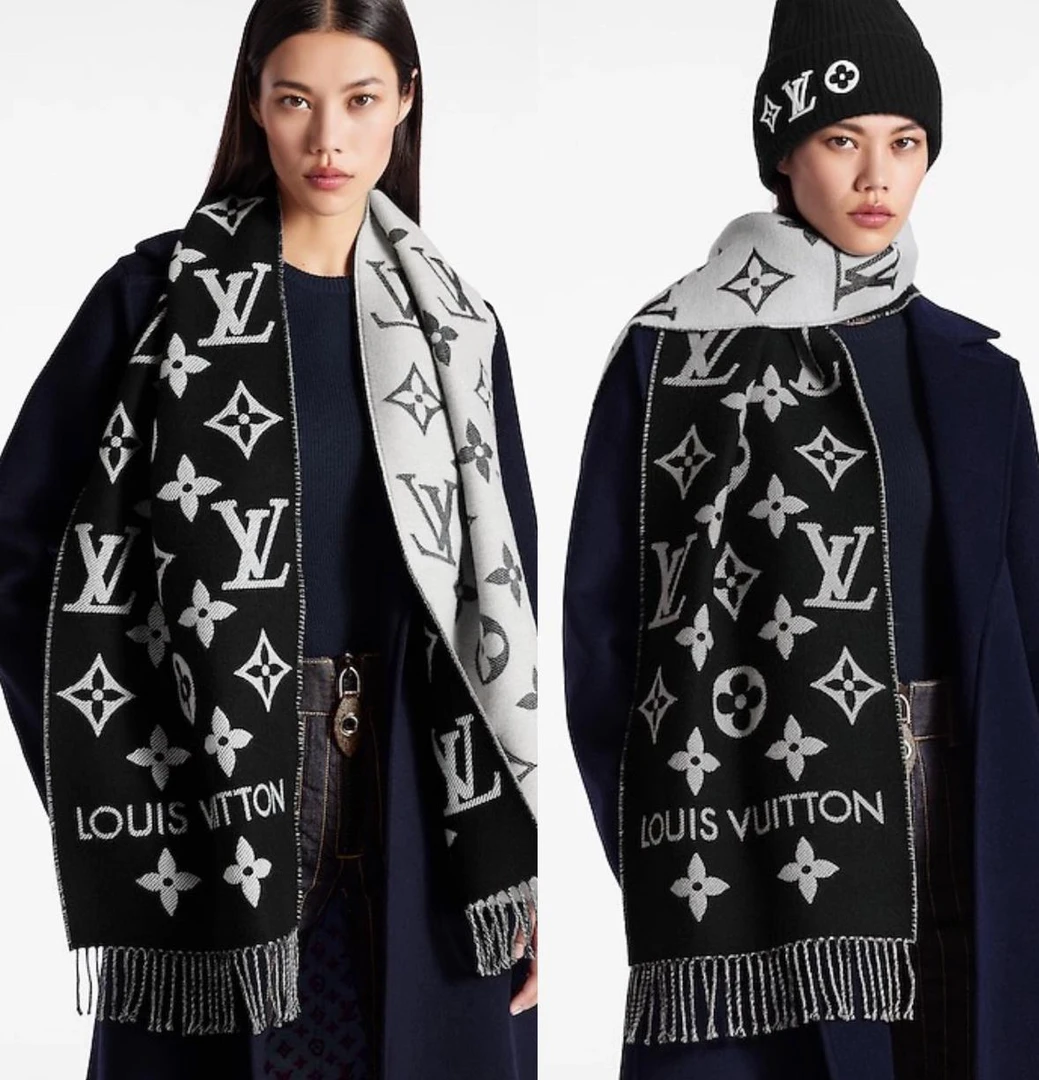 全新未使用 LouisVuitton/路易威登 黑白双面 羊毛围巾