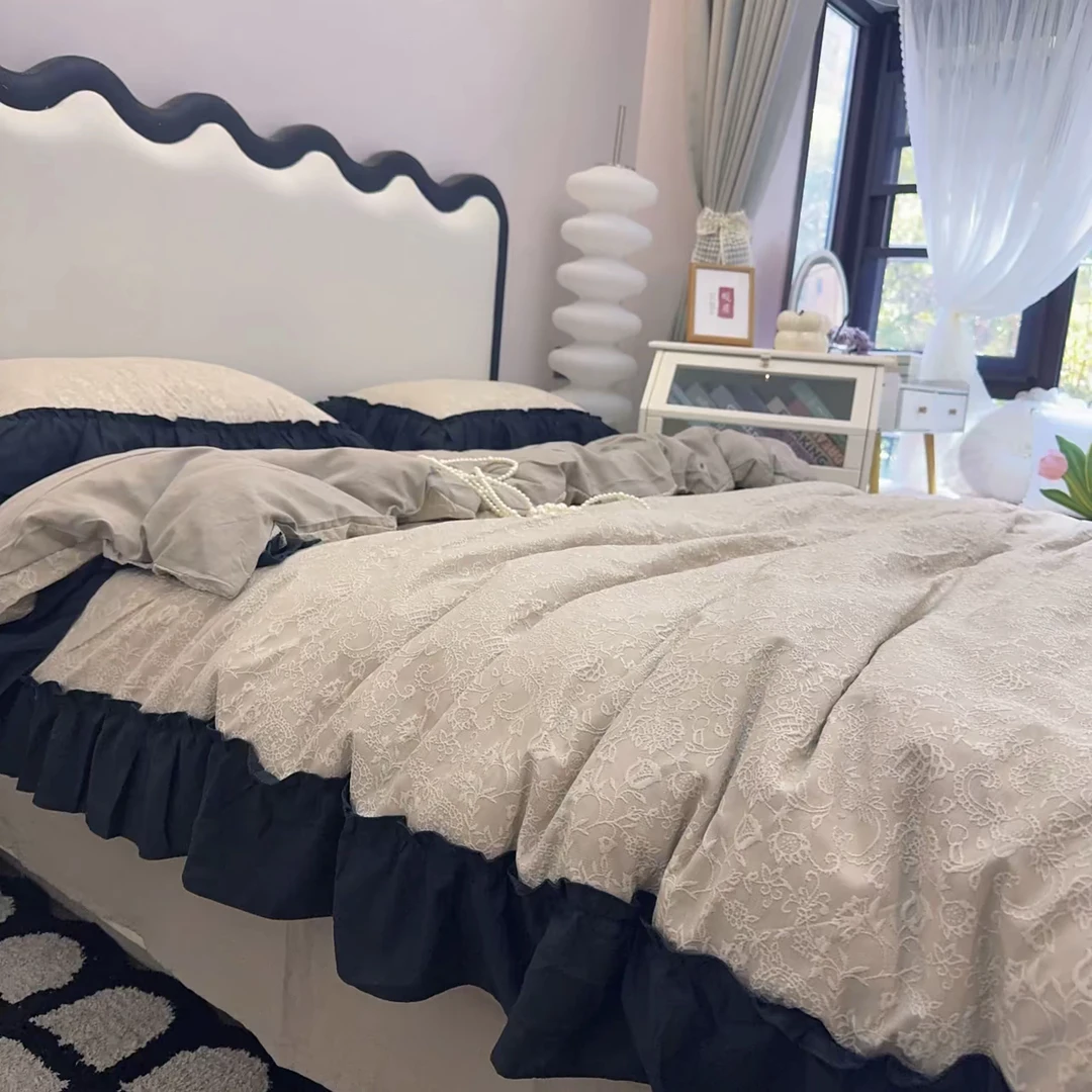 莫奈 四季款软乎乎超软水洗面料提花花边三件套四件套