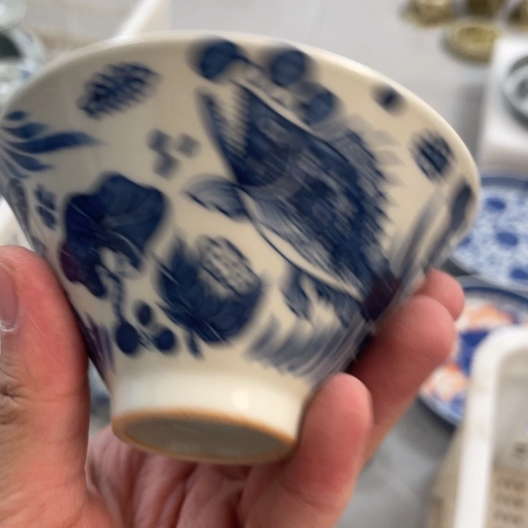 海***香瓷片景德镇青花鱼藻纹抖立杯