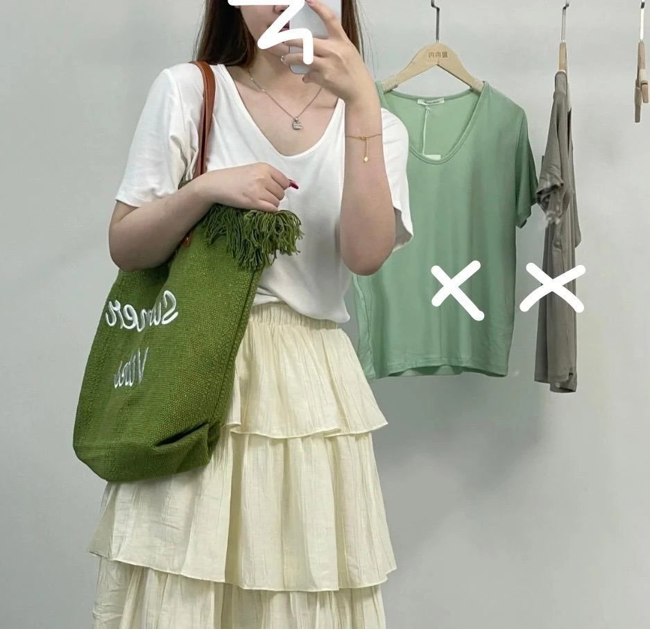 【新款推荐】太子松➕韩系v领百搭宽松面膜T恤407