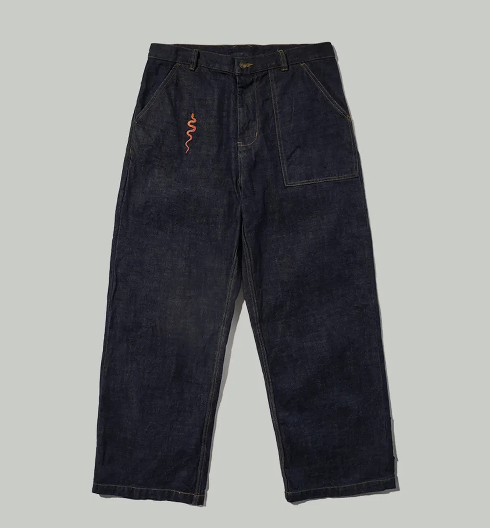 日产 水洗刺绣原牛脱浆直板牛仔裤