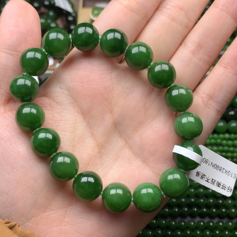 【闪购商品】未镶嵌手串和田玉（碧玉）12m辣绿无黑