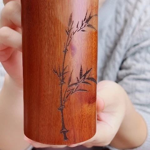 木花梨阴刻竹子笔筒6.5×12.5