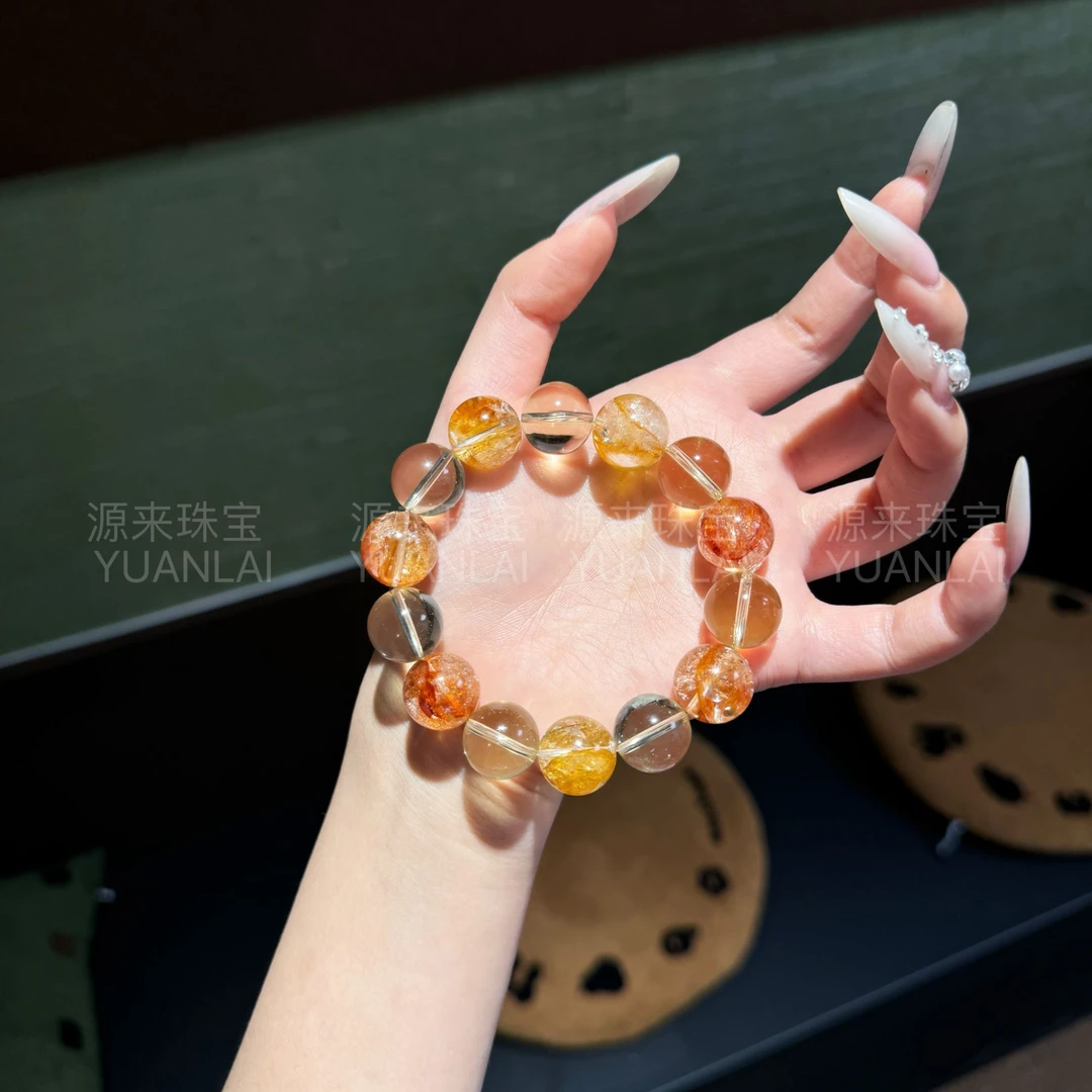 Y1*好柿花生*天然胶花黄水晶手串