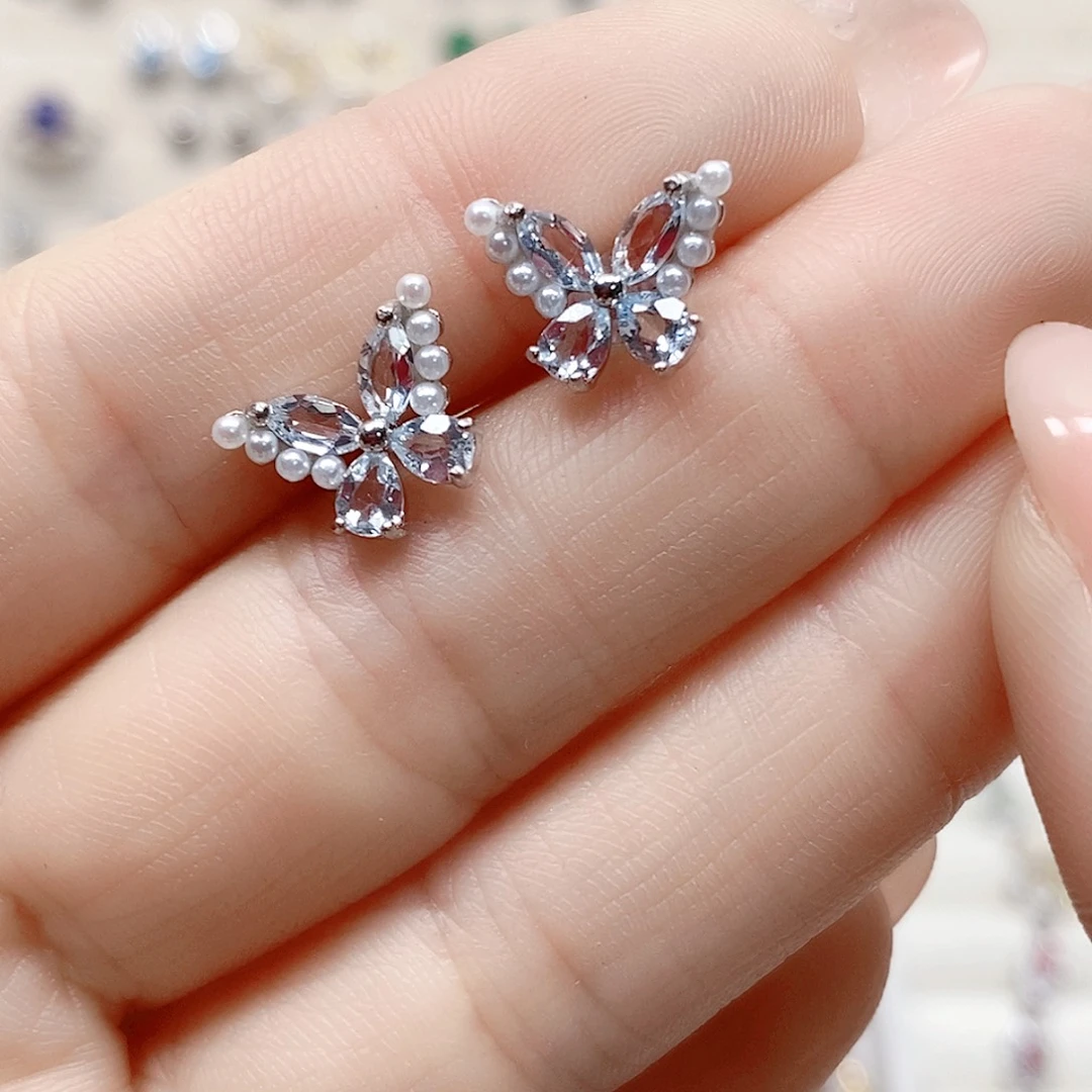 海蓝宝石耳坠银S925镶嵌669