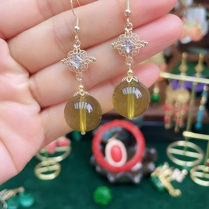 琥珀耳饰未镶嵌蓝珀