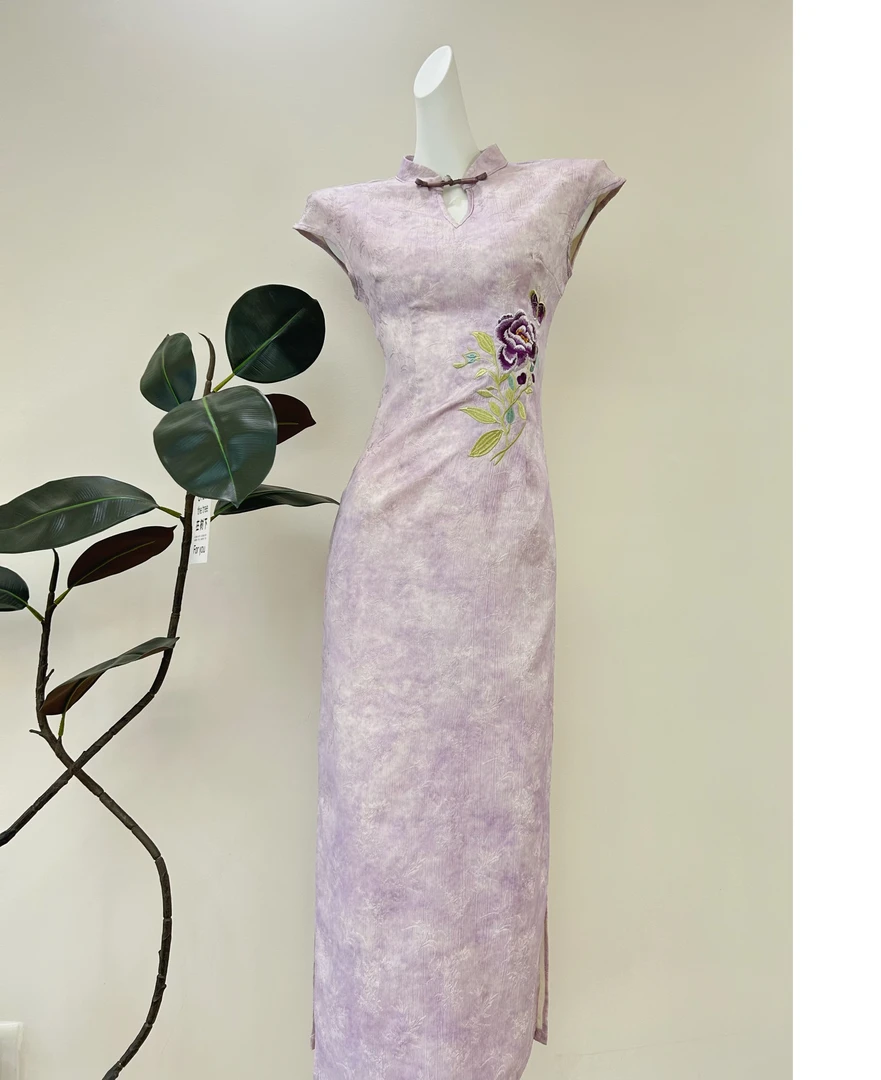 【紫丹】中长裙新中式日常斜襟包臀裙旗袍修身中长款肯豆风