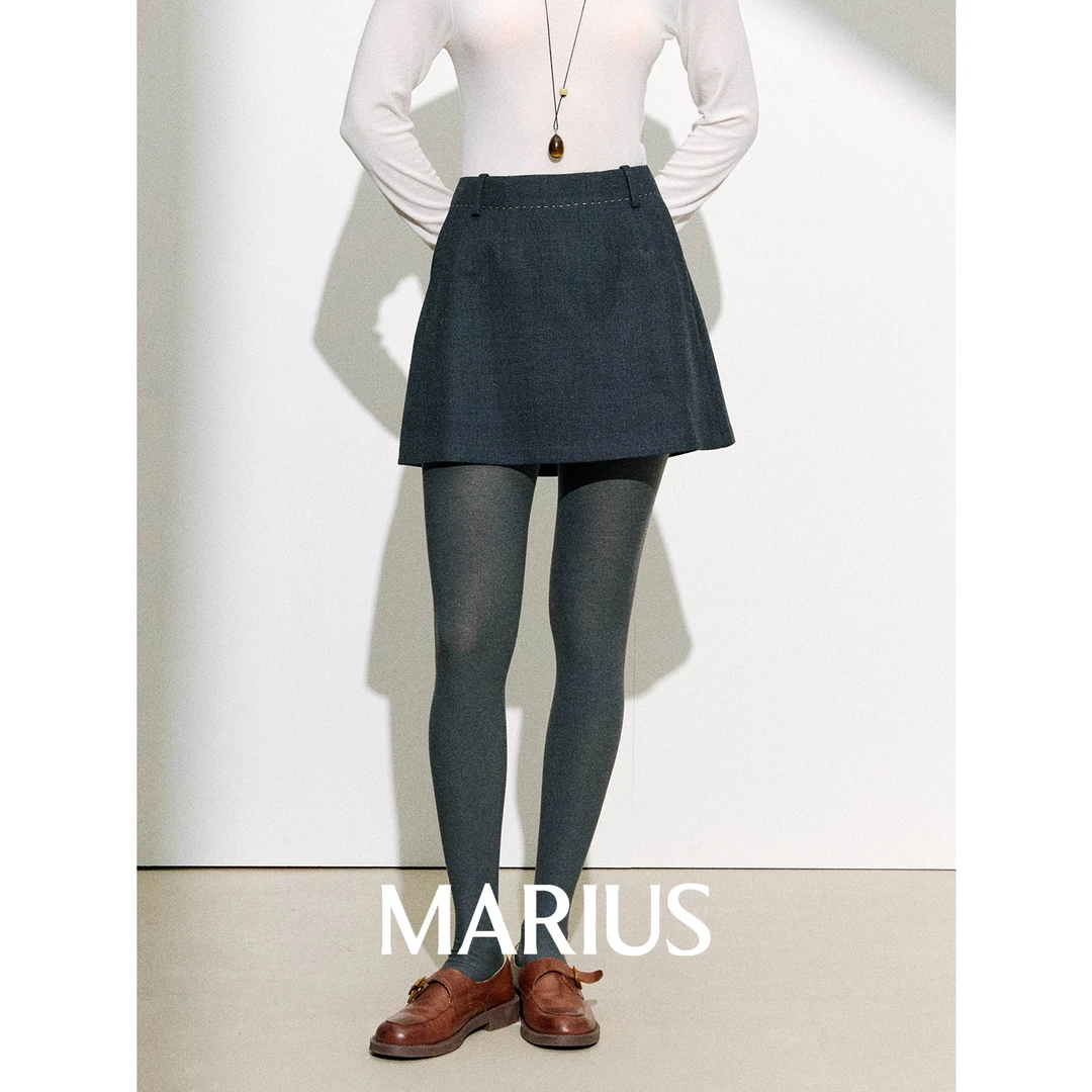 MARIUS气质简约NIKKE手工撞色钉线FRT工艺学院风A摆短裙老钱半裙