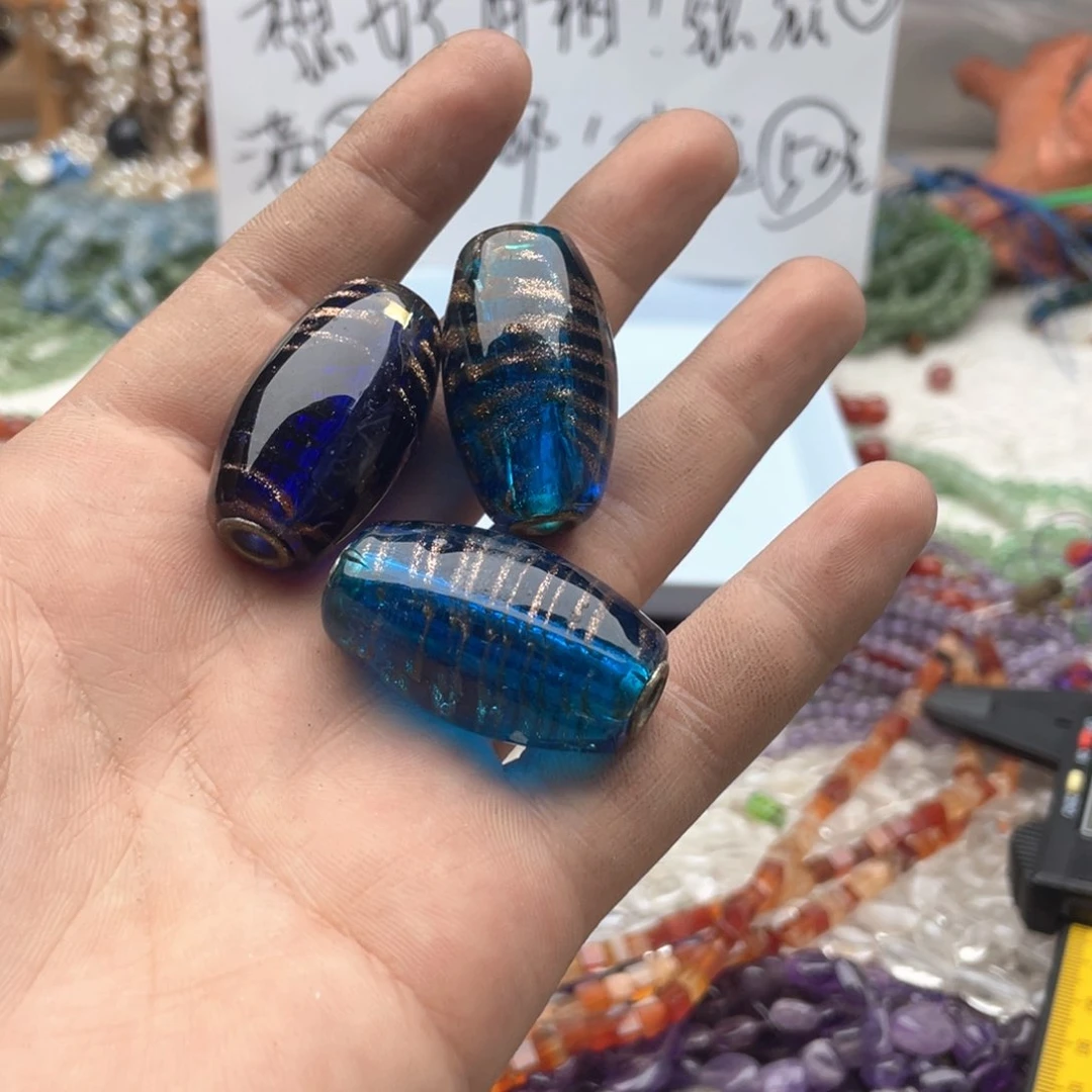 糖****玛瑙/玉髓合金珠宝半成品打包3颗琉璃