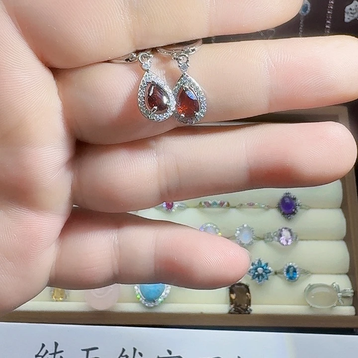 石榴石（芬达石）耳饰银S925镶嵌