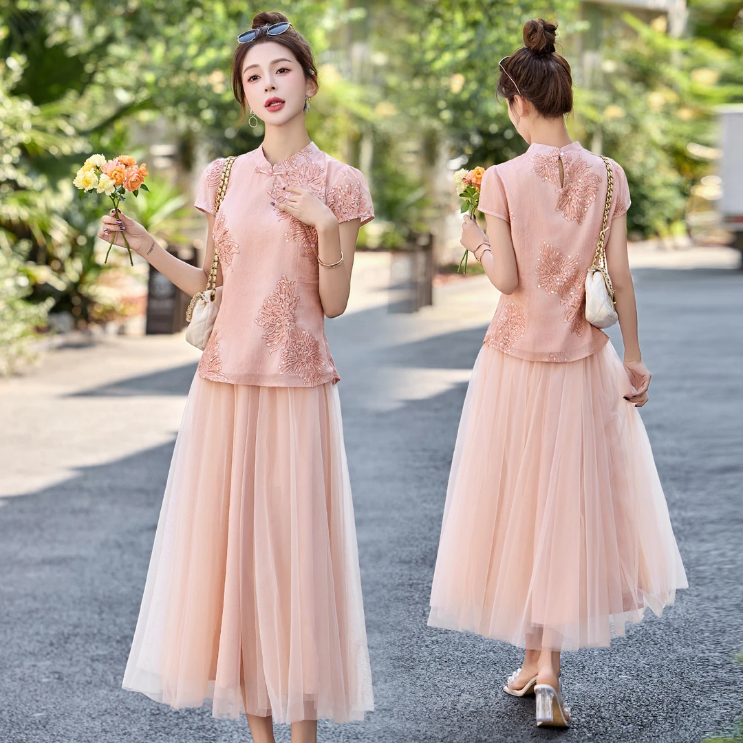 新中式中国风时尚套装中式裙子女装ins风new黑色连衣裙vintage