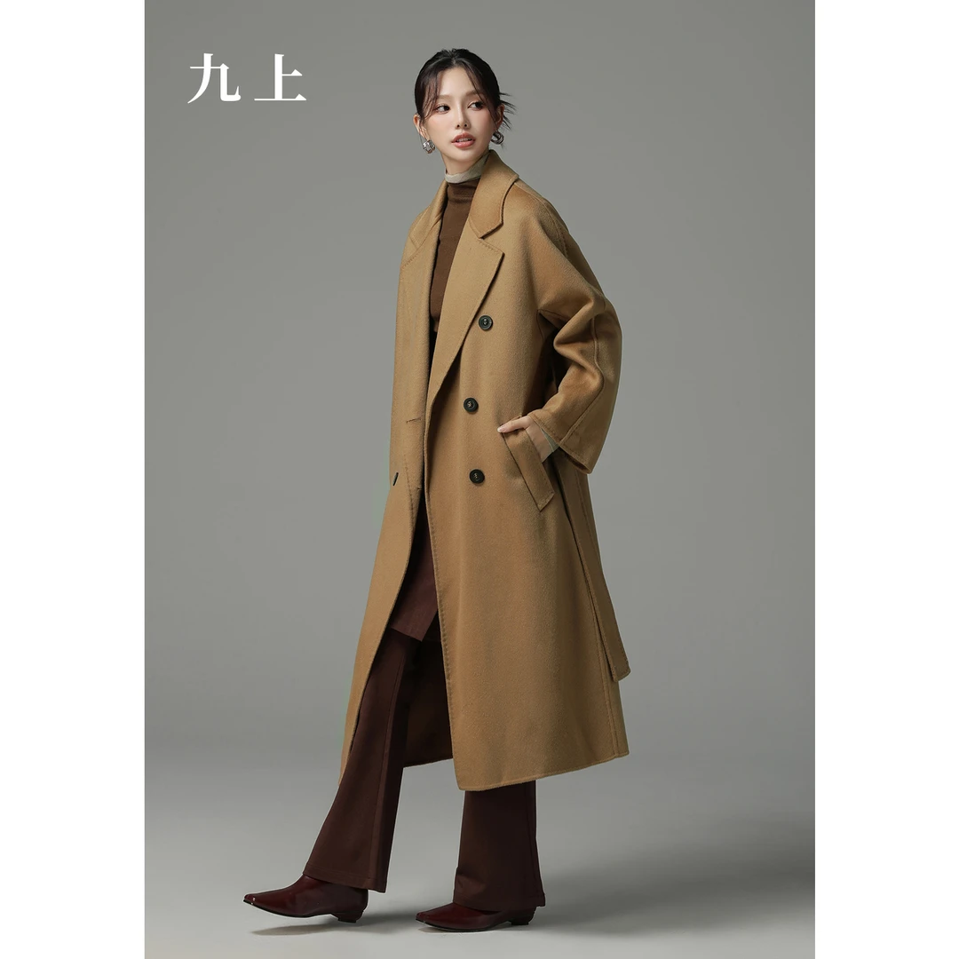 【驼色】30%山羊绒大衣双面大衣时尚气质双排扣大衣女秋冬高级感
