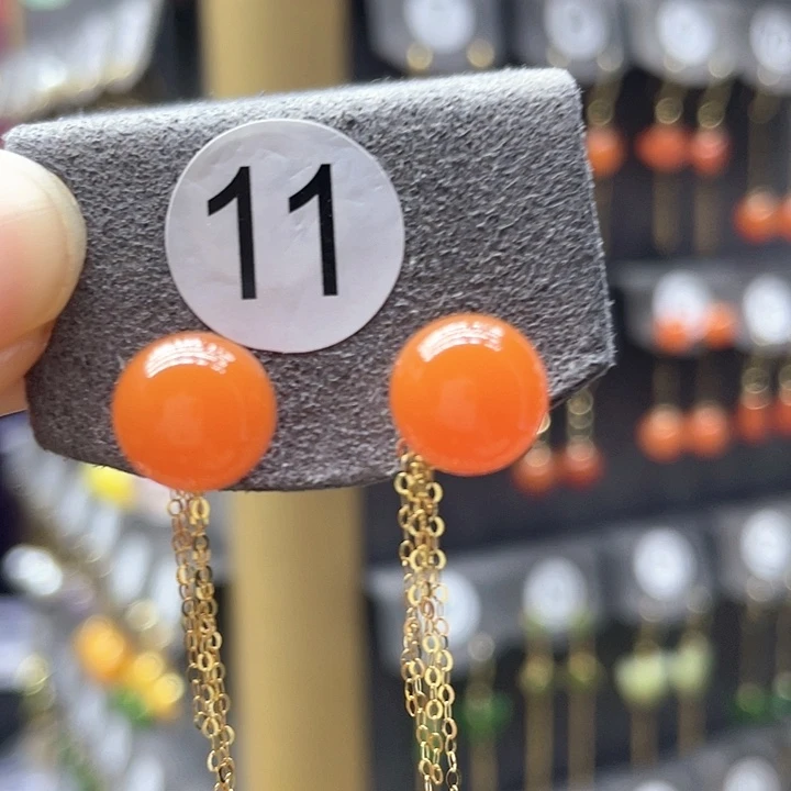 南红玛瑙耳饰18K金镶嵌