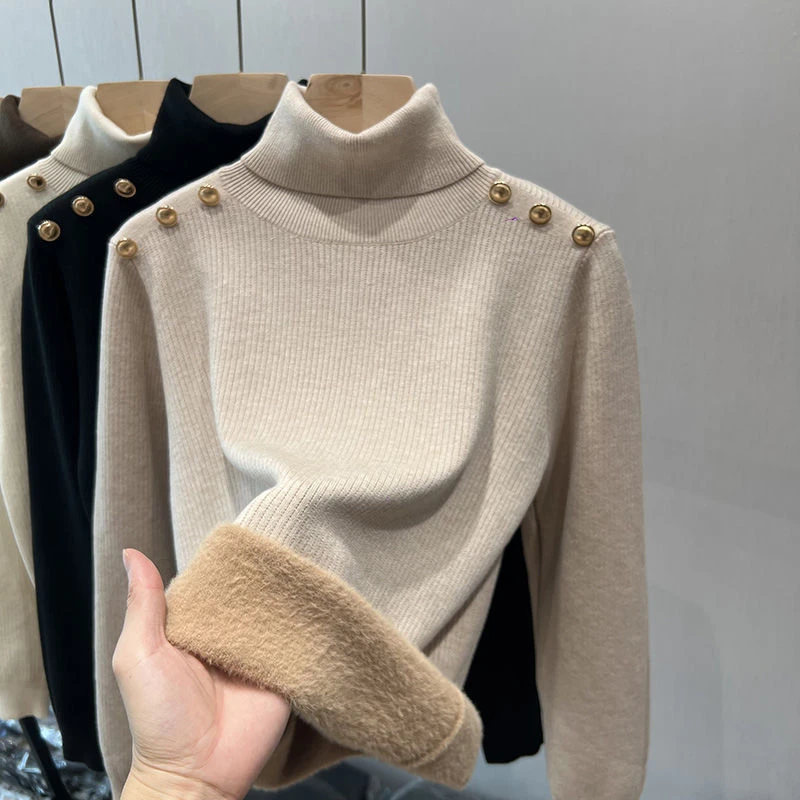 一体绒加绒高领打底衫女秋冬洋气2024新款加厚修身毛衣内搭打底衫