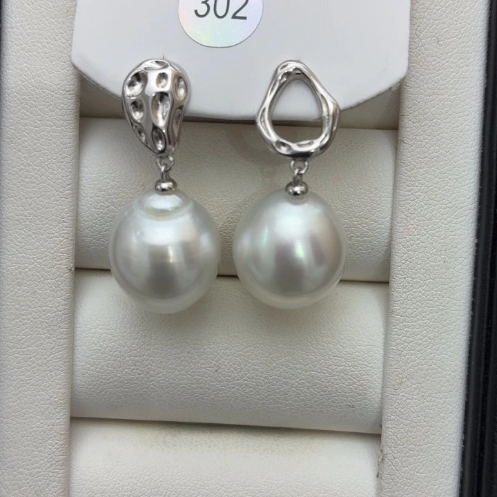 海水珍珠银S925镶嵌耳饰