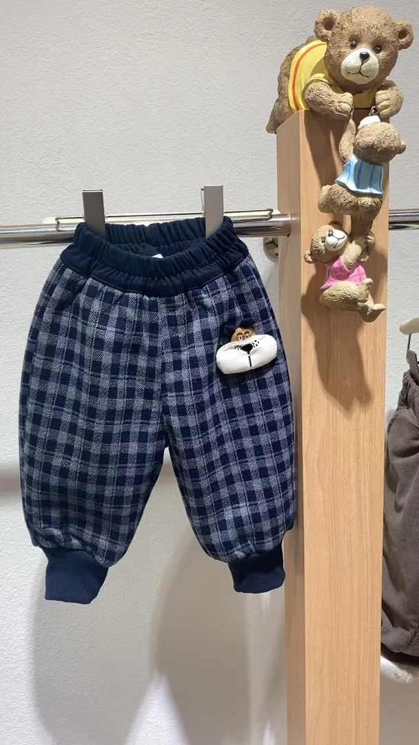 加绒保暖双层羊绒蚕丝休闲裤冬季男女通用格子韩版百搭风保暖童裤