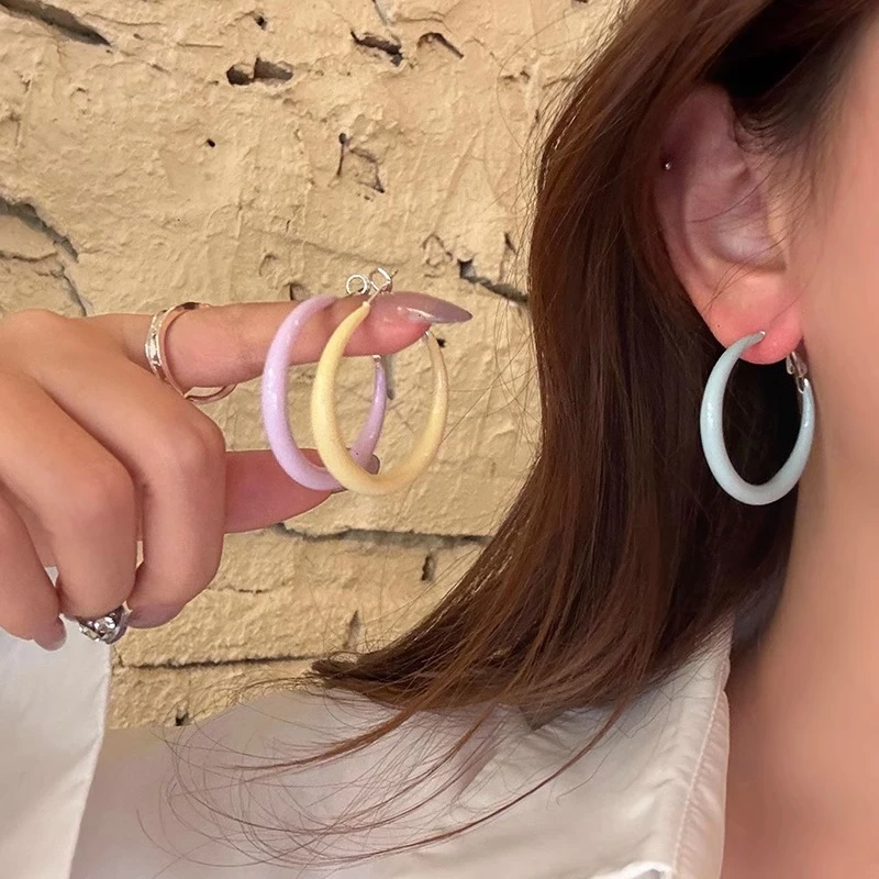 合金耳饰 夏日调色盘 彩色耳圈耳环女款海边多巴胺绝美圈圈耳饰