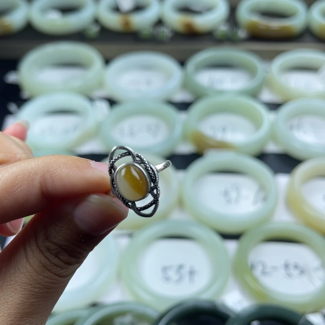 和田玉戒指银S925镶嵌