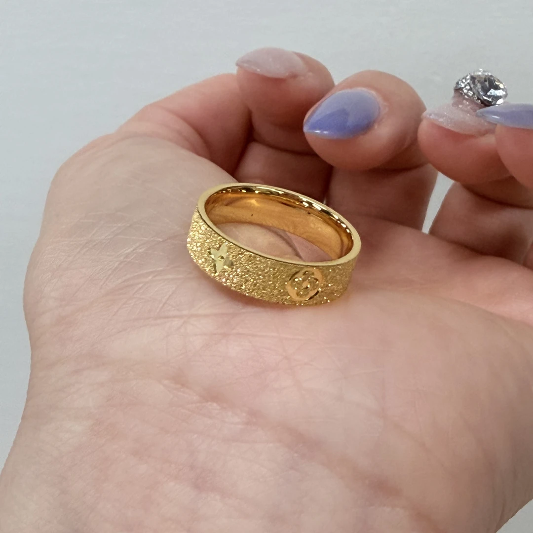 【金戒指】爆闪老花磨砂黄金戒指5G足金999精致百搭通勤送女友Q