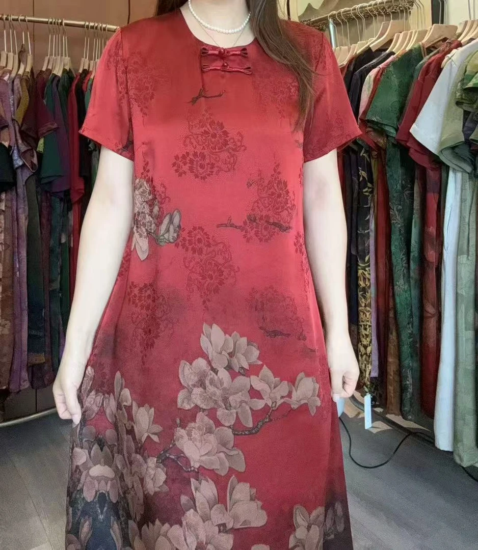 1175-6夏季新款花萝中袖气质妈妈装连衣裙