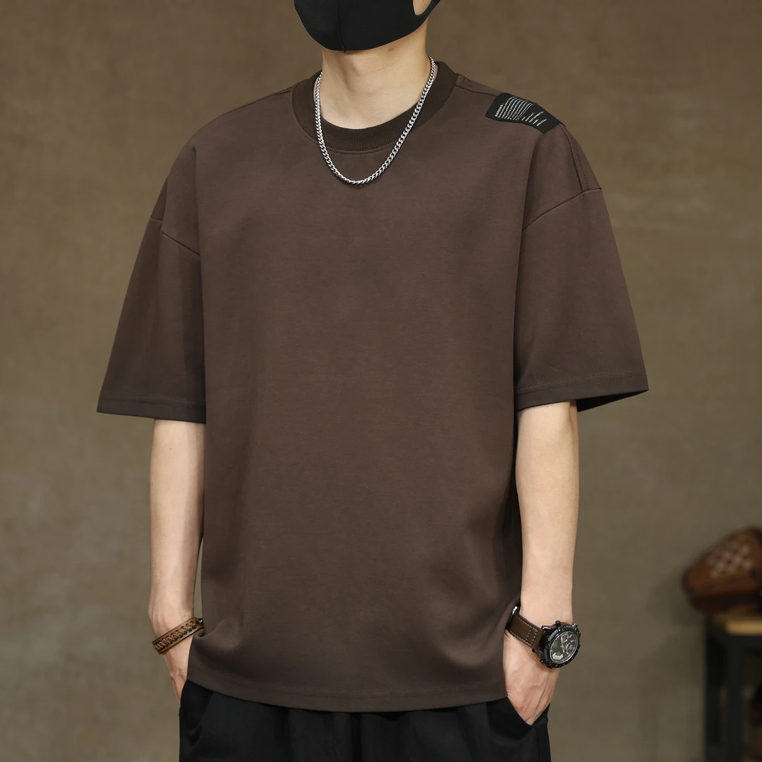 夏季重磅300g渐变做旧短袖t恤男美式潮牌复古水洗五分袖上衣体恤T