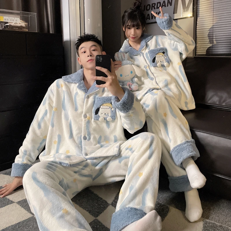 情侣珊瑚绒家居服珊瑚绒睡衣情侣款秋冬季保暖大码加肥网红帕恰狗