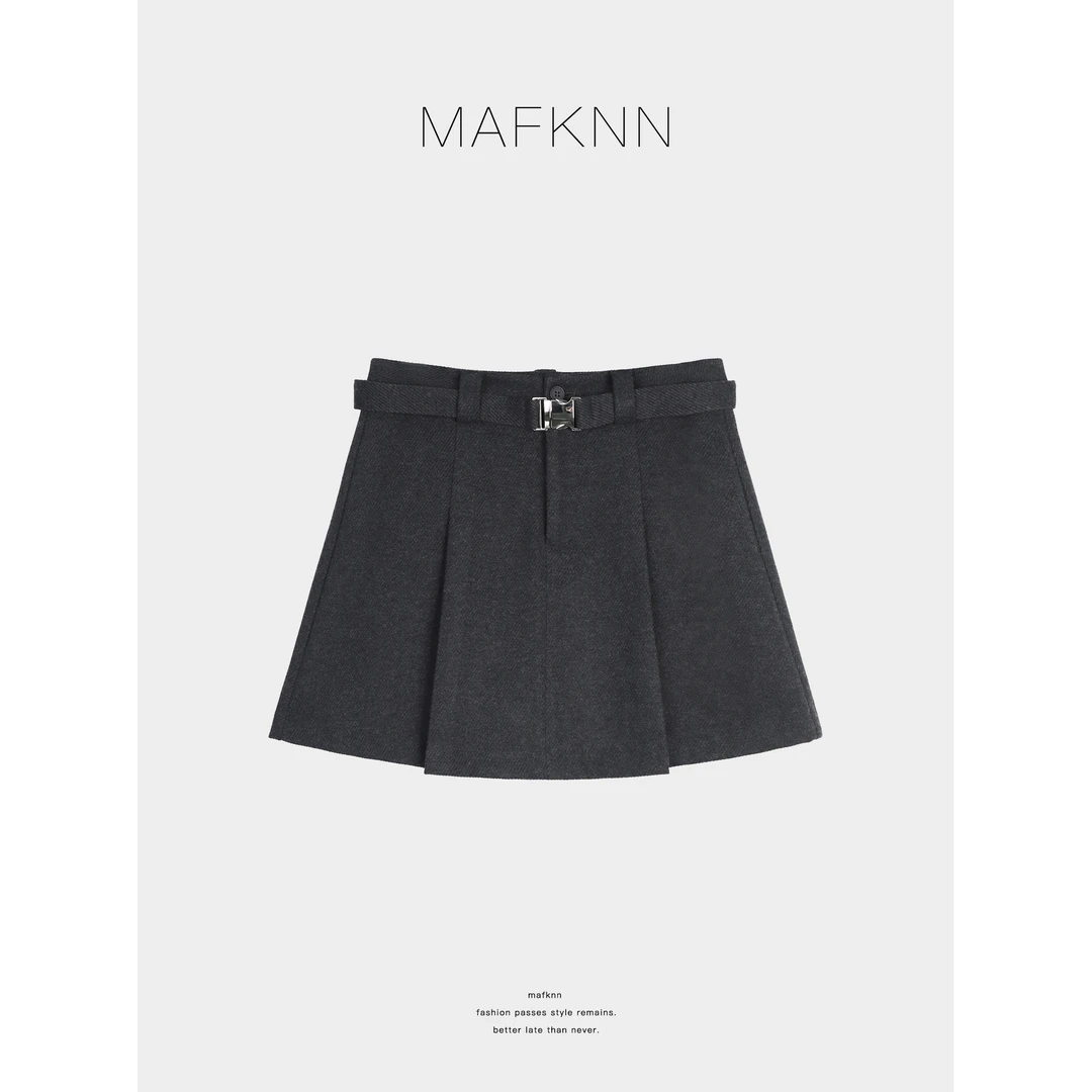 MAFKNN/玛肯时尚休闲简约纯色百搭系带短群半身裙MK13315