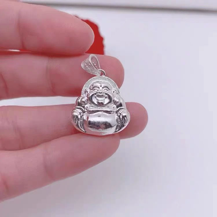 吊坠足银 足银弥勒佛笑口常开大气大肚弥勒佛吊坠