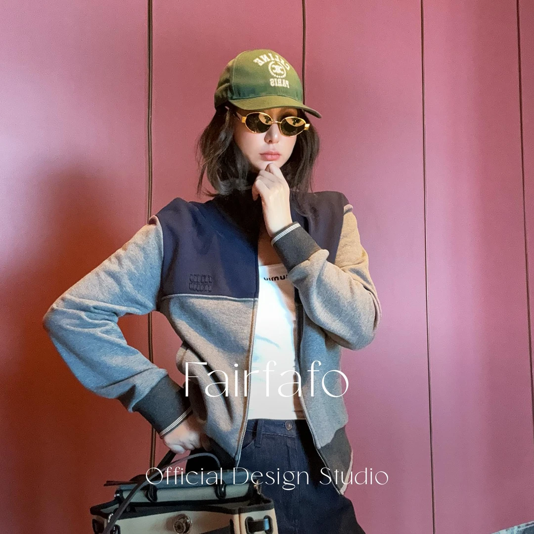 【撞色字母外套】WTBL57048秋季新款复古宽松设计感撞色夹克外套