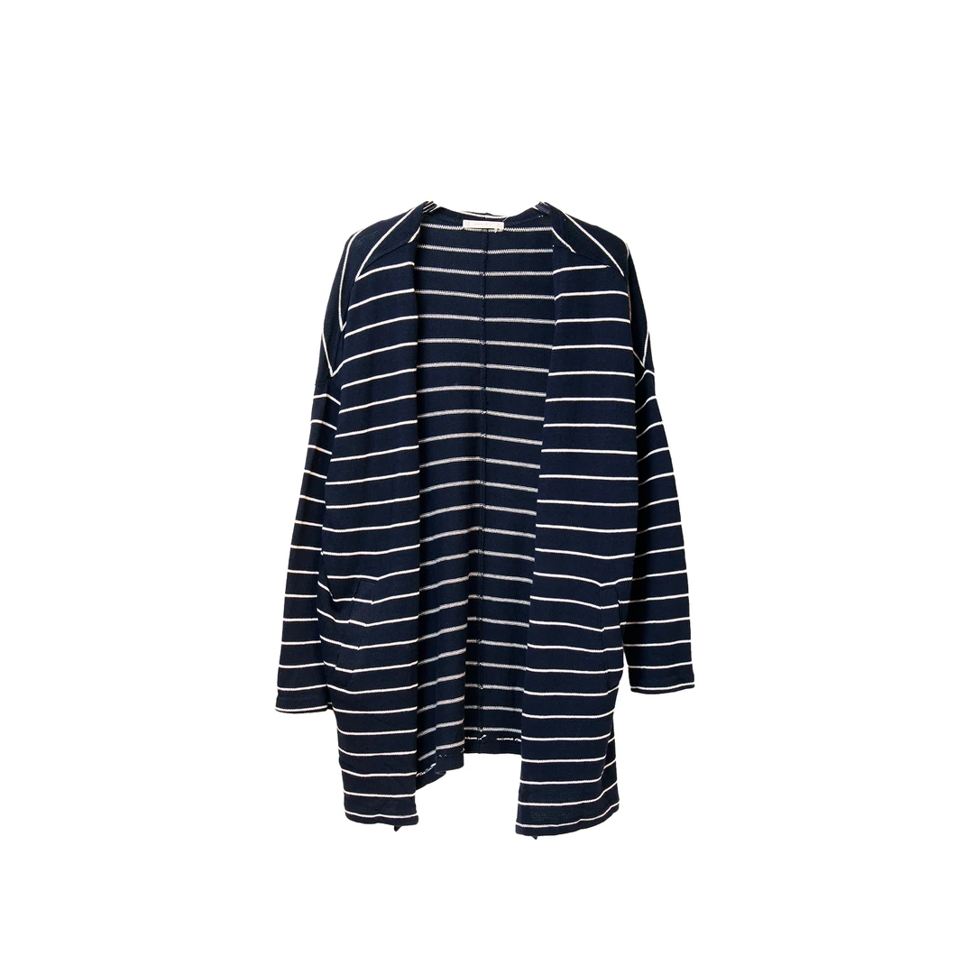 A7PIZ386#慵懒风毛针织衫休闲条纹百搭女薄款衬衫毛衫长袖上衣