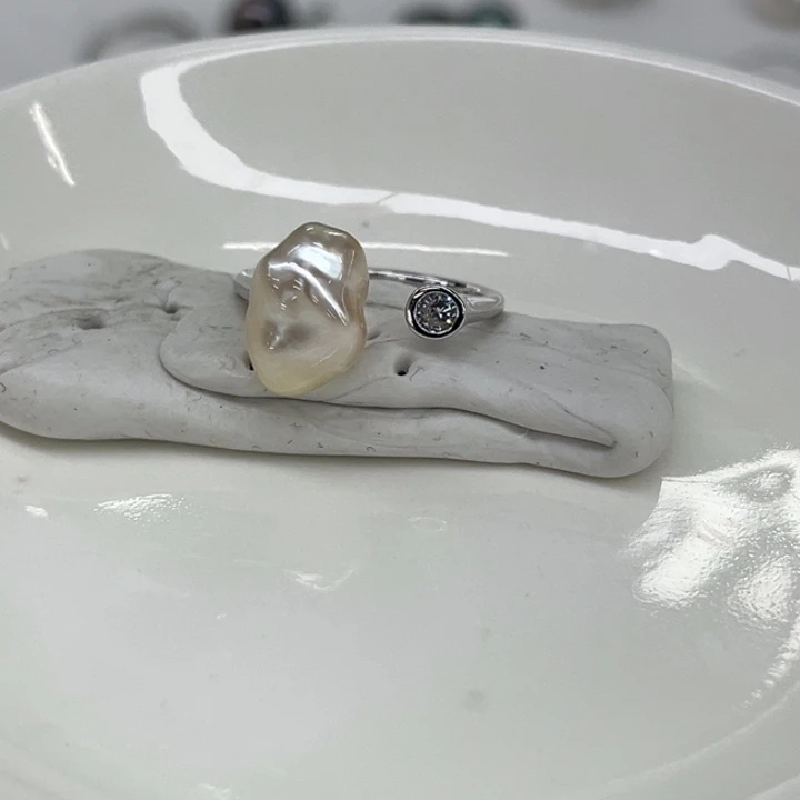 银S925镶嵌戒圈海水珍珠