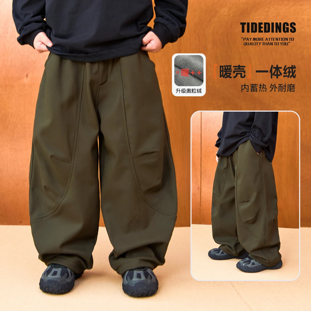 【现货】童装新款一条过冬男童加绒工装裤亲子户外保暖长裤25464
