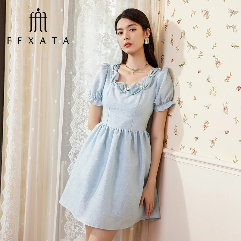 【小朱专属】FEXATA斐格思高腰泡泡袖连衣裙F32T1264