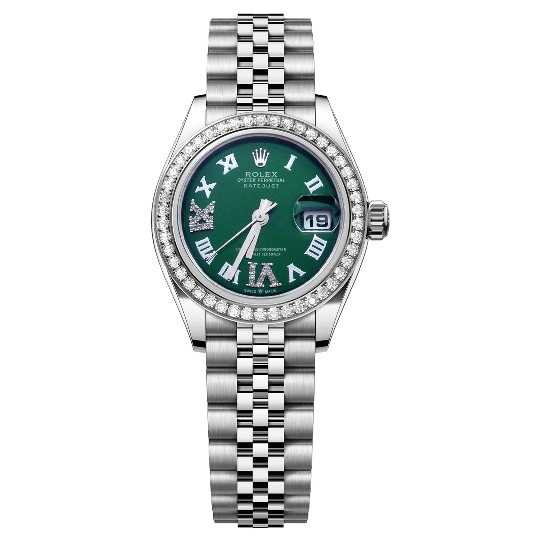 99新 Rolex/劳力士 女装日志型系列179160绿盘后钻腕表/WHT026948