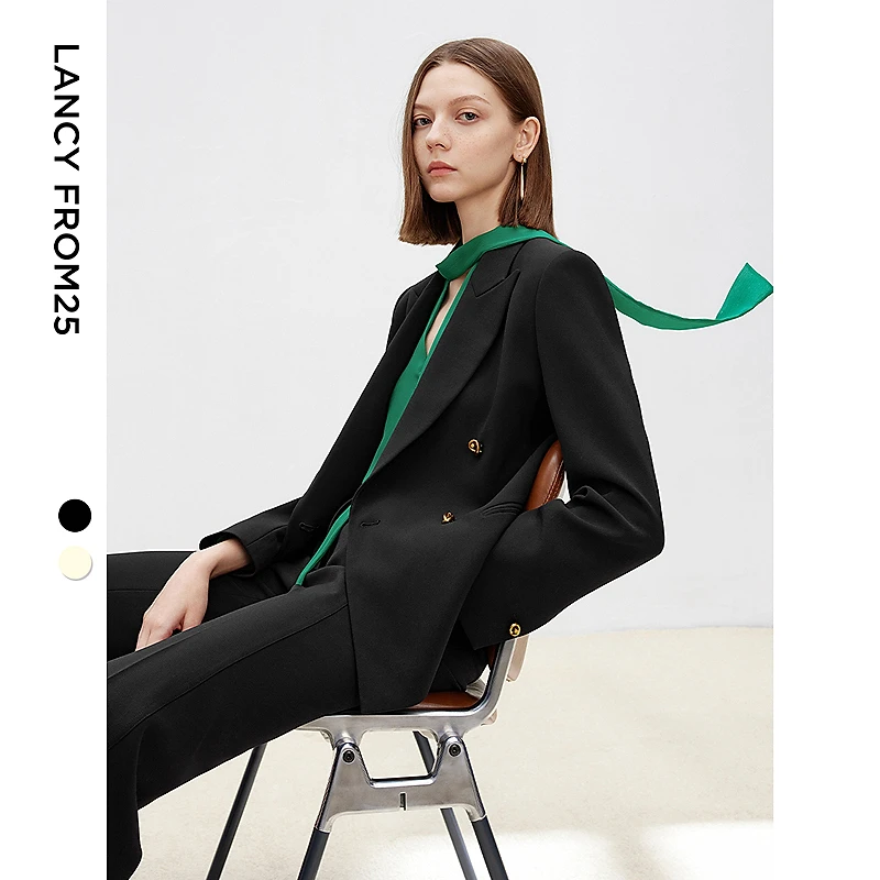朗姿法式高级感设计感西服商务正装收腰黑色西装外套2025年春新款