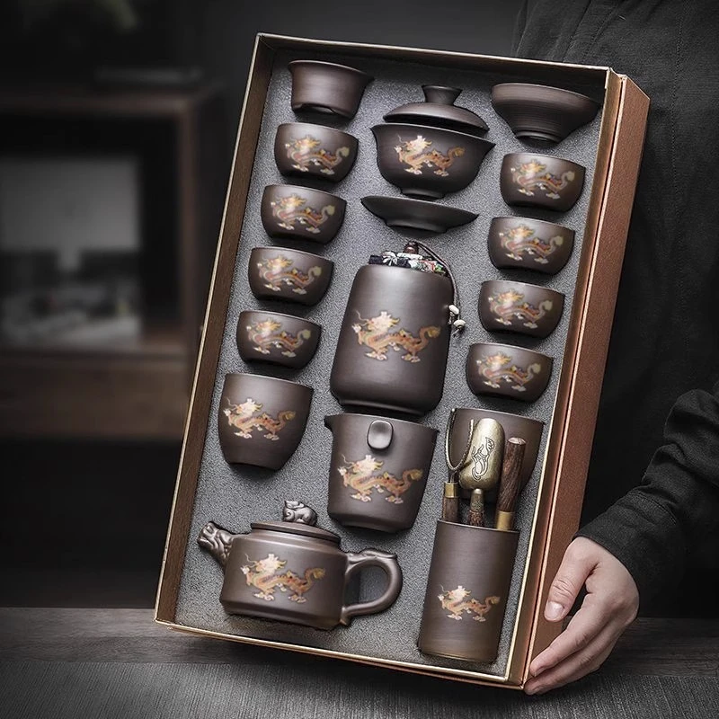 原矿紫砂遇热变色功夫茶具套装家用会客送礼品茶壶茶杯盖碗泡茶器