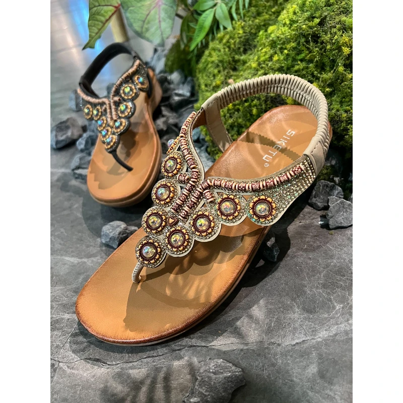 【孔雀千金】唐乐乐｜25new夏季水钻串珠凉鞋外穿一脚蹬真皮鞋2230-1