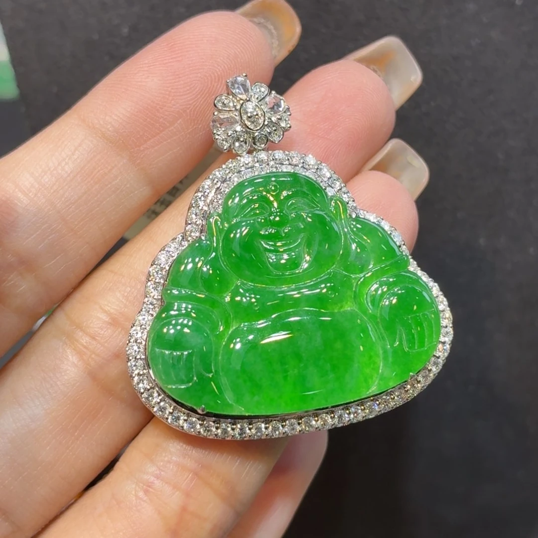 翡翠18K金镶嵌颈饰天然缅甸翡翠