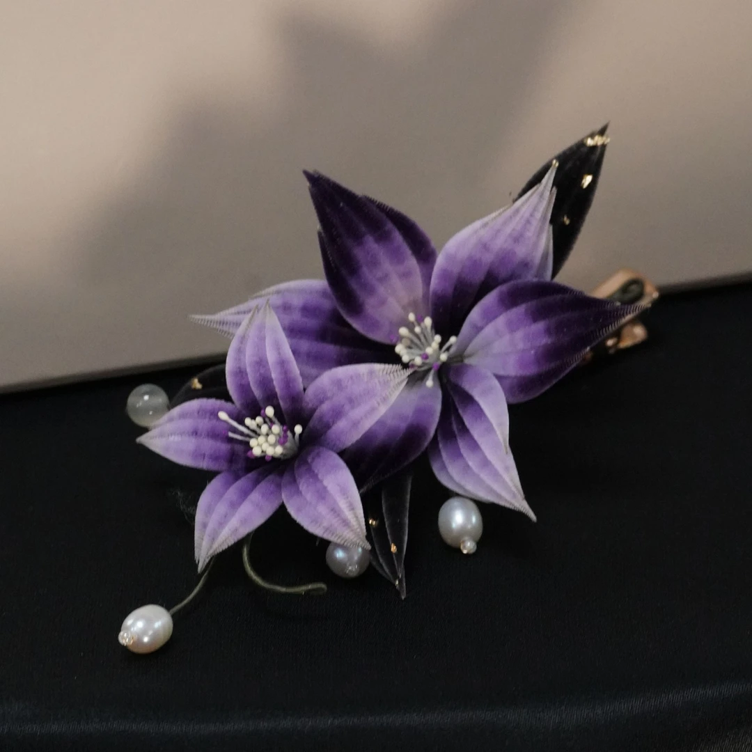 紫承华 小百合发夹非遗绒花发饰头饰国风古风旗袍新中式百搭