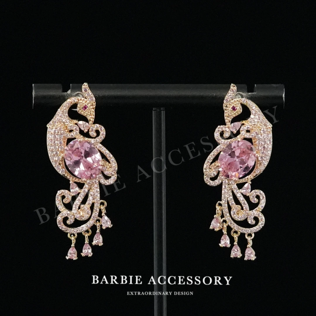 铜合金合成锆石耳饰 【孔雀冰星】法式中古轻奢设计款高级感耳环