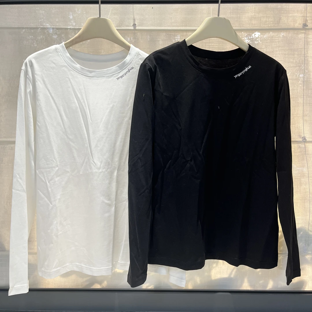 【樱子家】2560F圆领英文字母logo简约纯色基础打底长袖上衣0.0