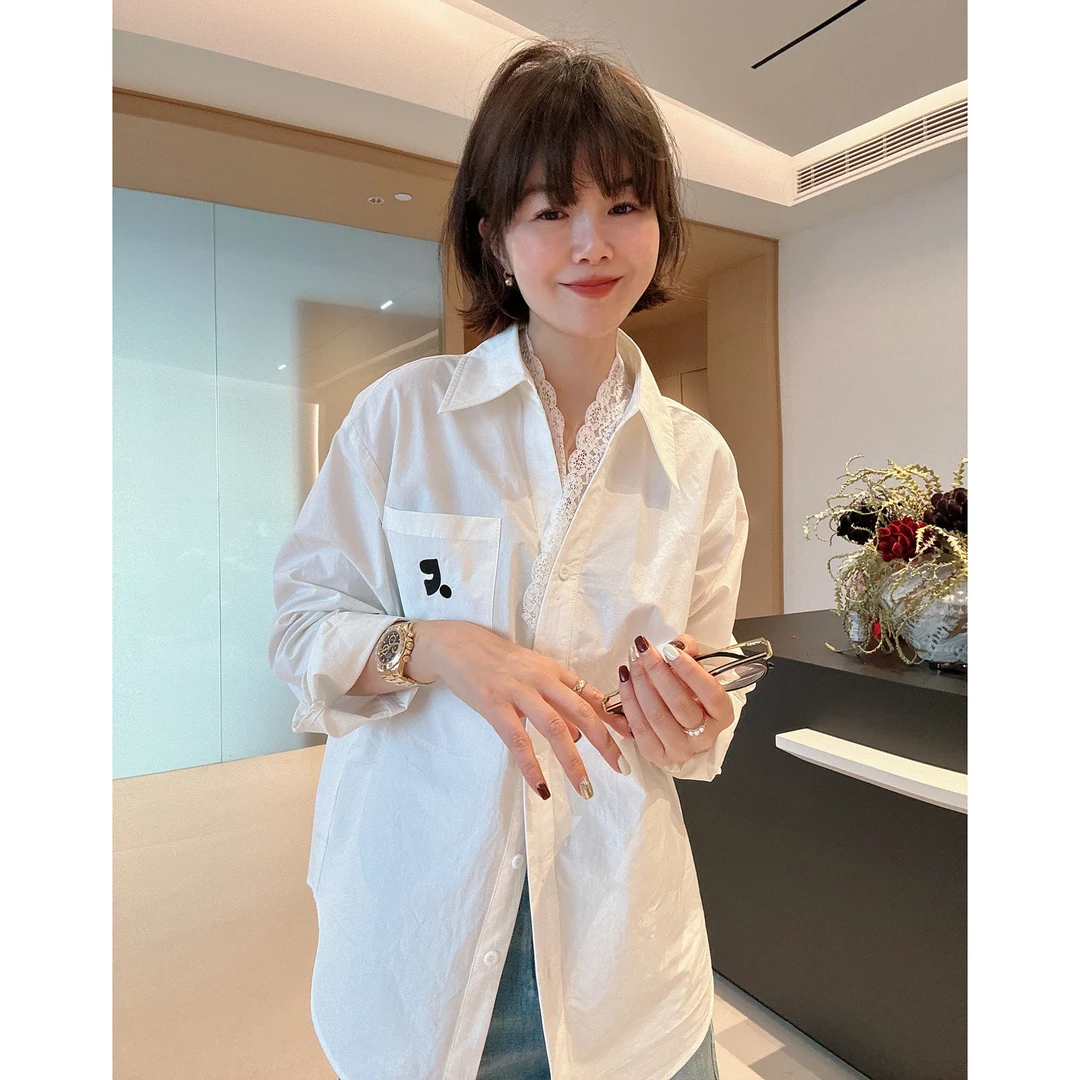 韩系字母设计感简约百搭中长款百搭衬衫休闲衬衣