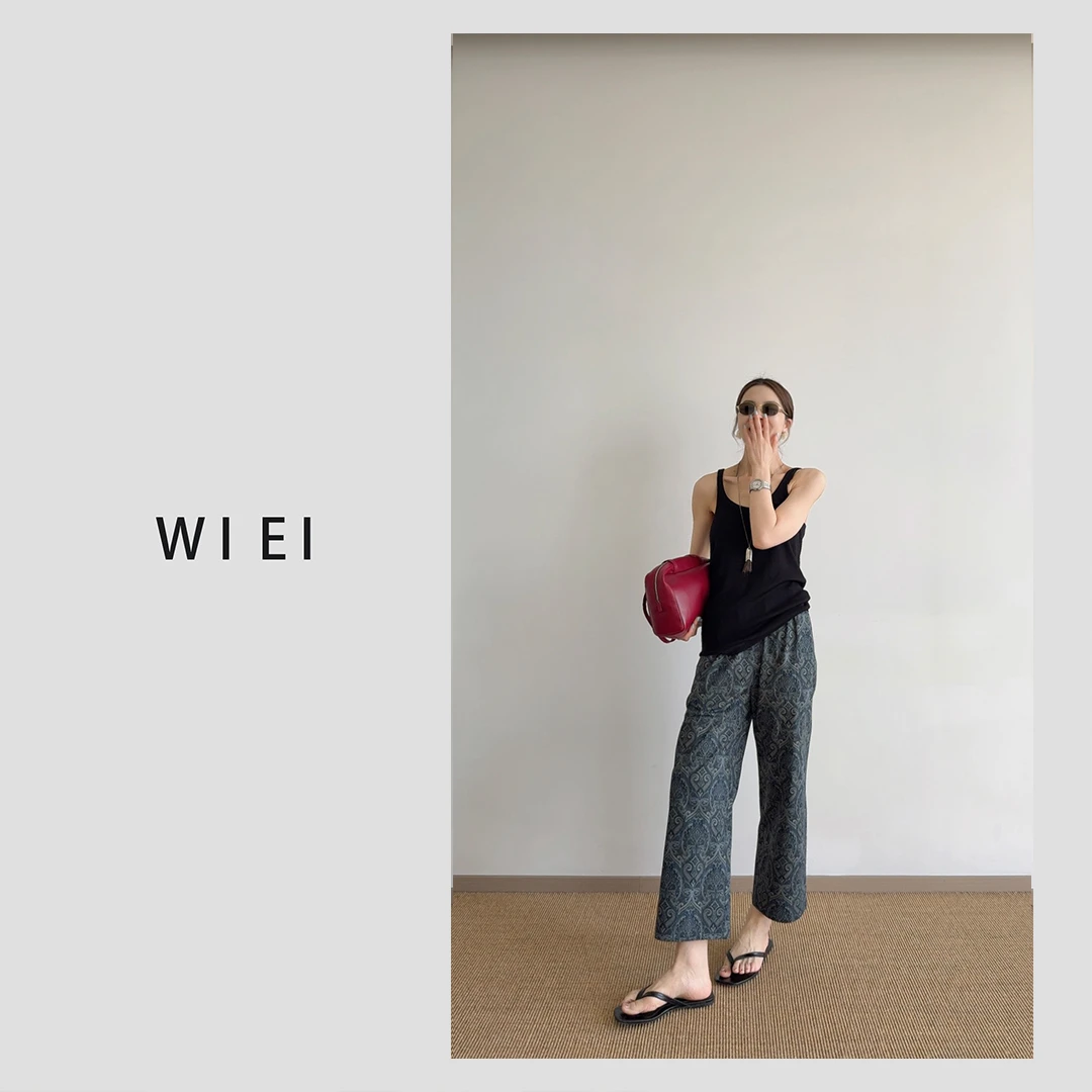 《WI EI》满分裤*日本進口手工古法印花莼棉九分裤W25202039