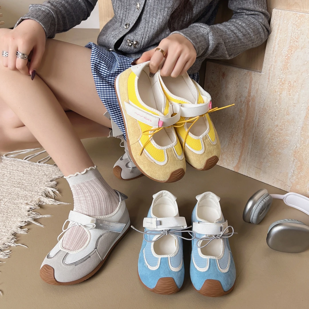 2025夏季新款魔术贴浅口平底休闲运动鞋女韩版玛丽珍芭蕾舞鞋