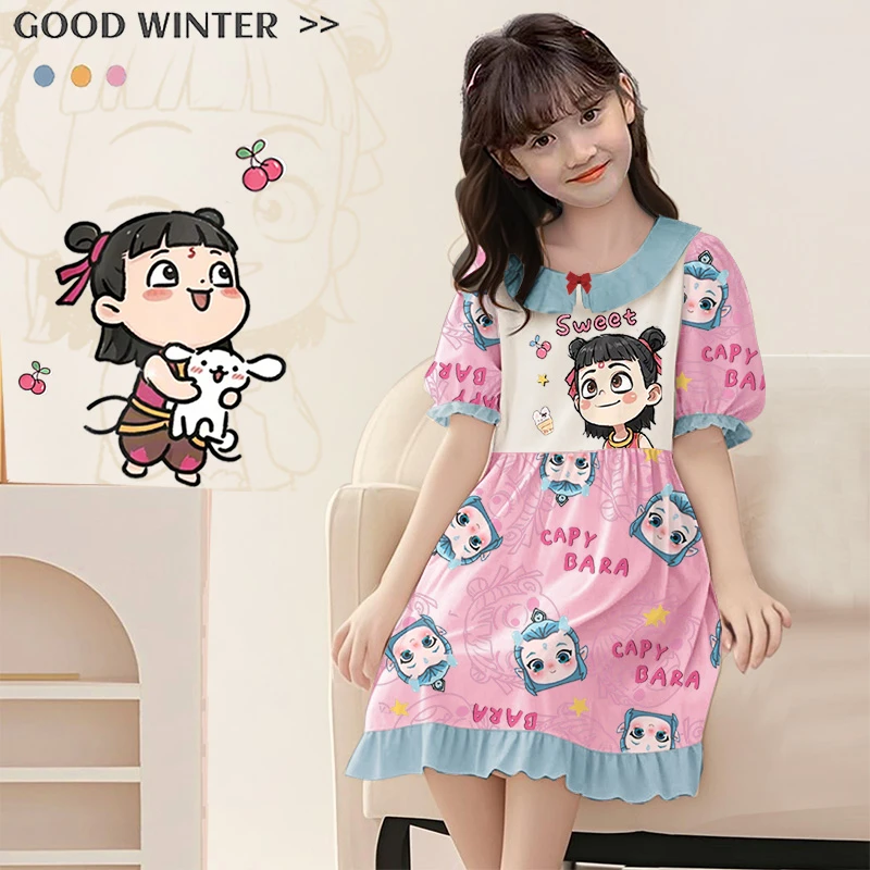 儿童睡衣薄款夏季莫代尔大童亲子女童睡裙公主风哪吒2025新款女孩