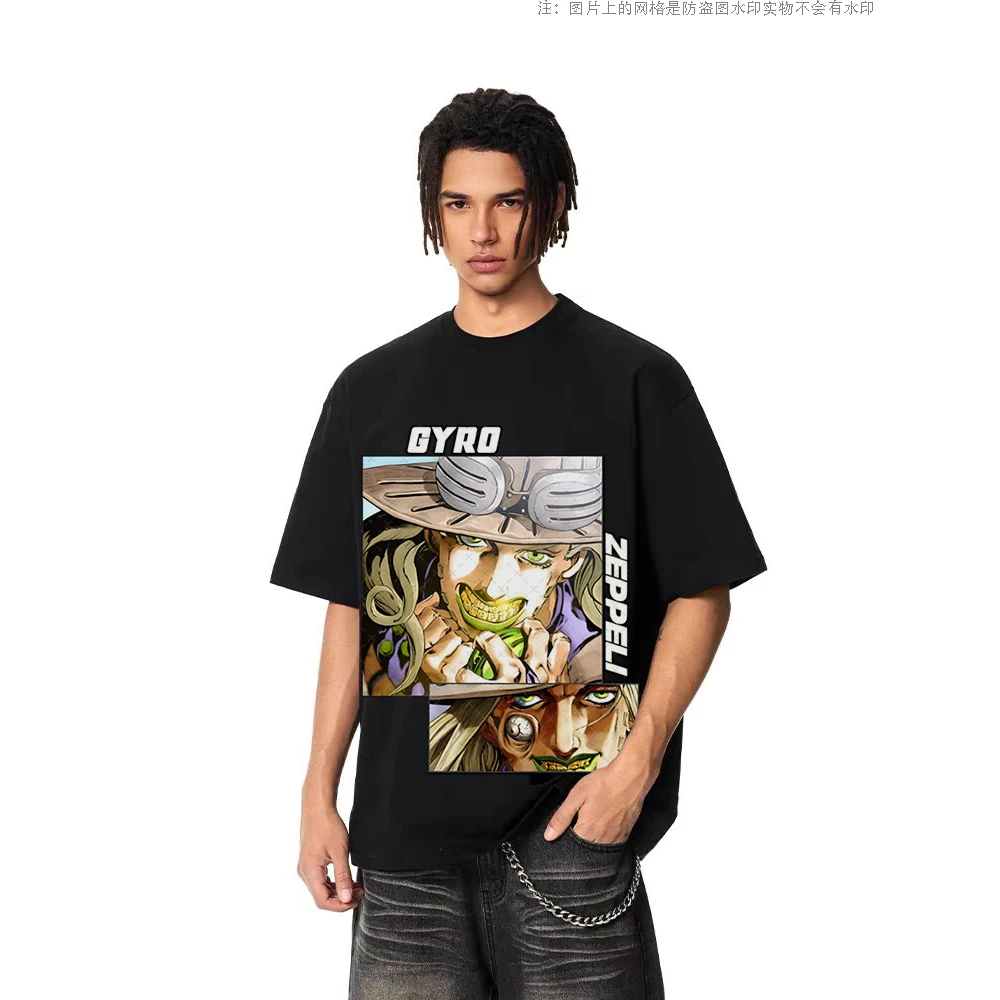 JOJO的奇妙冒险飙马野郎杰洛齐贝林印花美式街头vintage风短袖男