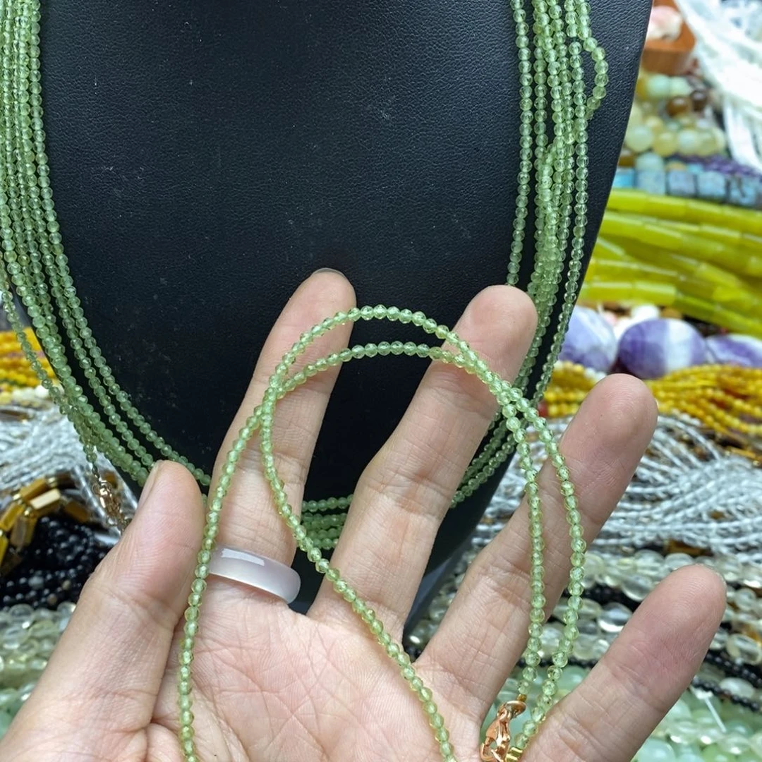 未镶嵌玛瑙/玉髓珠宝半成品一条天然2.5mm精品橄榄石切面锁骨链