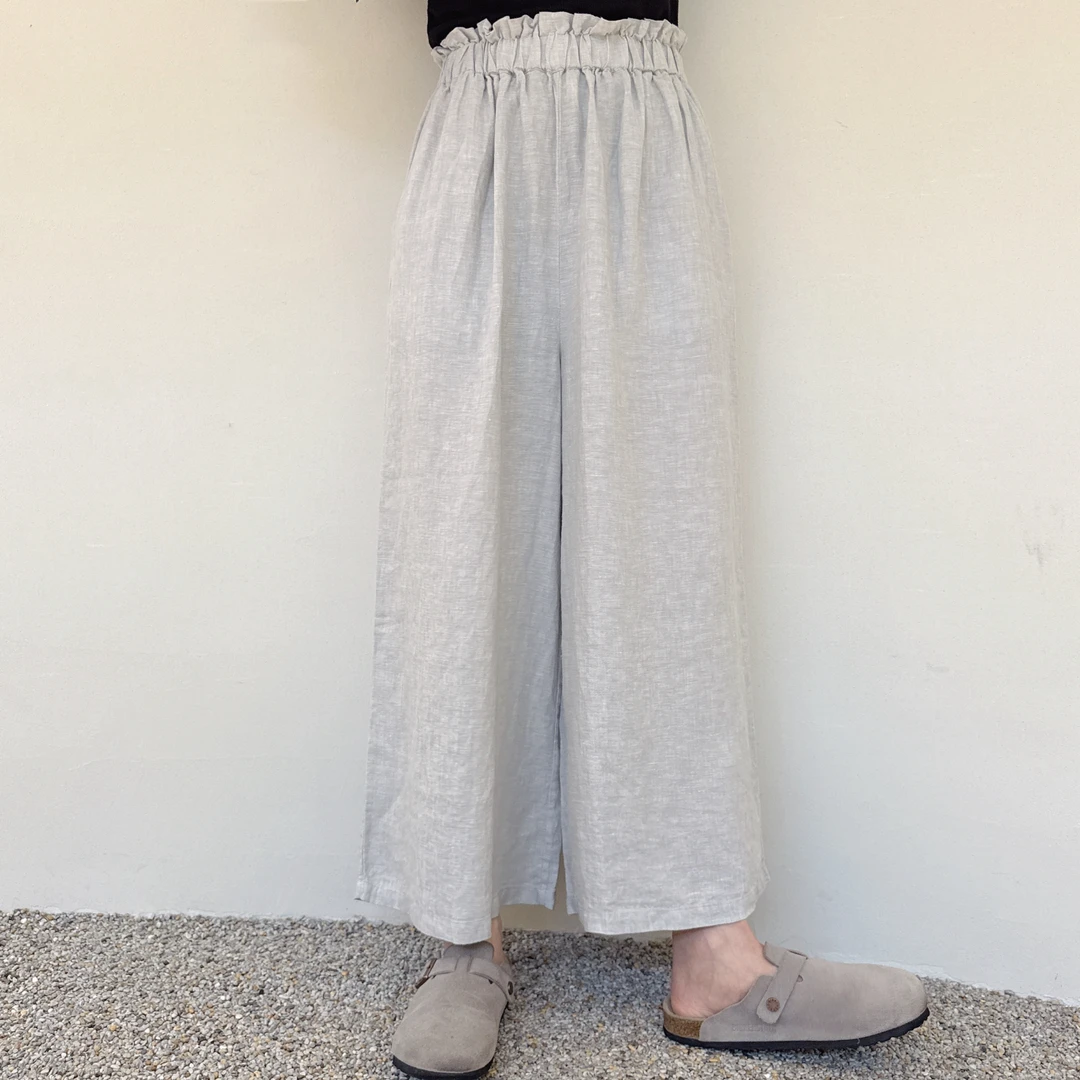 品质女装高定小众雨露麻松紧腰阔腿裤薄夏款洋气休闲裤九分裤子女