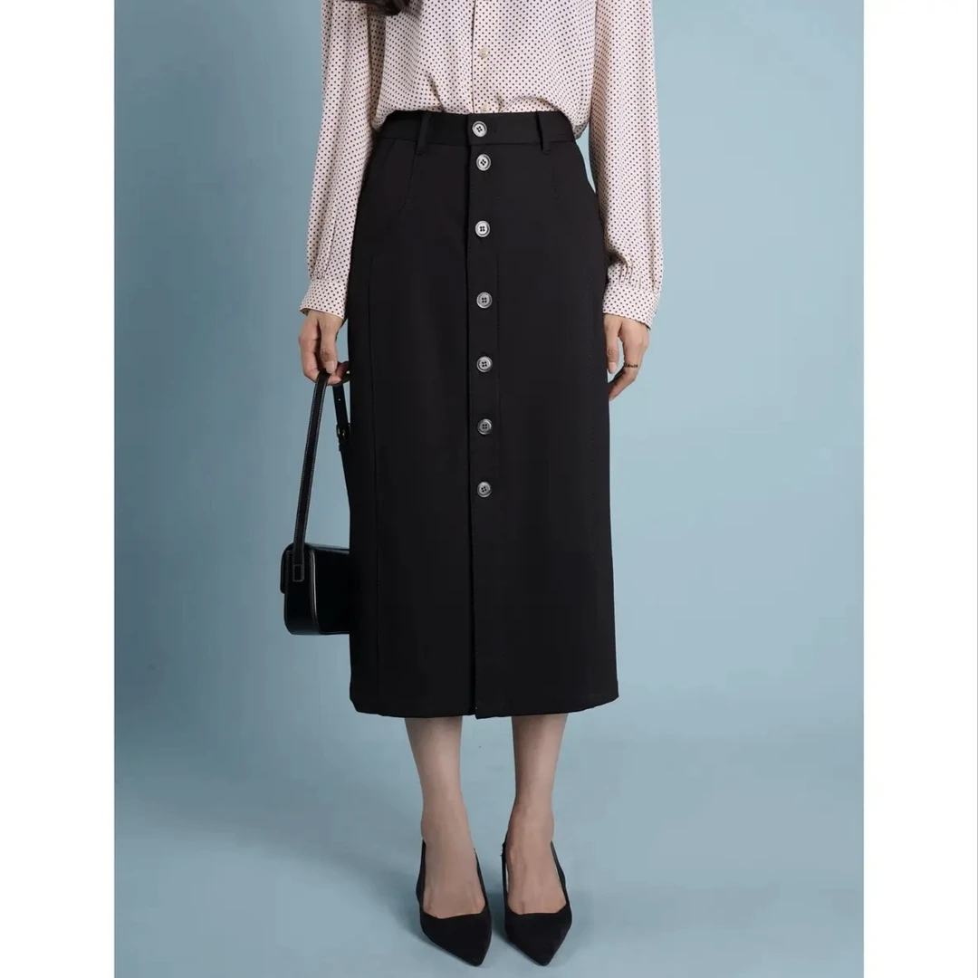 AMASS/阿玛施夏新款气质黑色复古百搭高腰显瘦半身裙520011