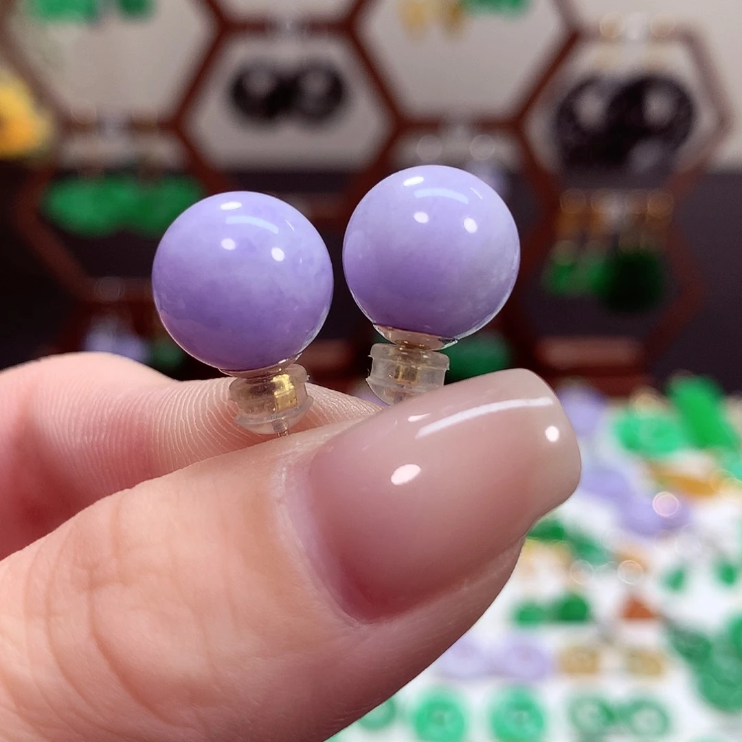 翡翠耳饰18K金镶嵌天然翡翠